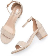 NWT $70 Ankle Strap Chunky Low Heels Dress Shoes for Women 2 Inch  NUDE