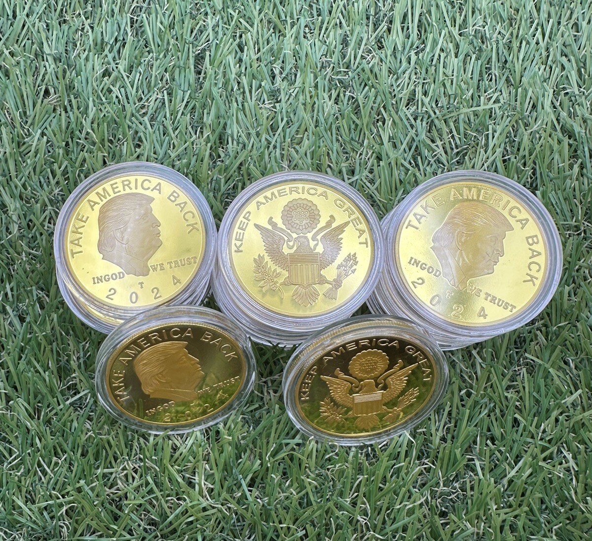 (3 PACK) Gold Golf Ball Marker LET'S GO BRANDON Trump 2024 Coin Round Funny