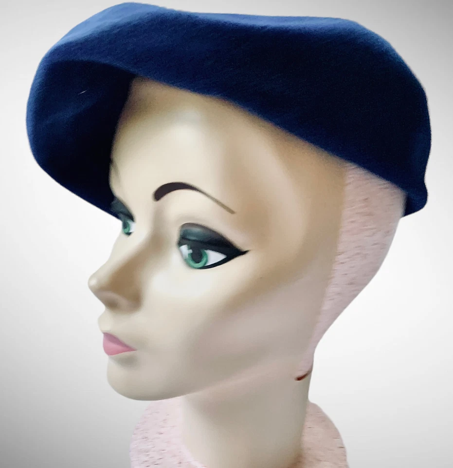De colección 1940 Borsalino Antica Casa Mujer Boina Azul Newsboy Sombrero Hecho en Italia Foto 3 de 4