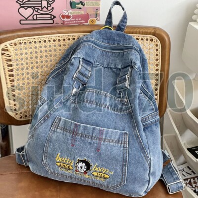 Retro Denim Backpack Laptop Daypack School Rucksack Shoulder