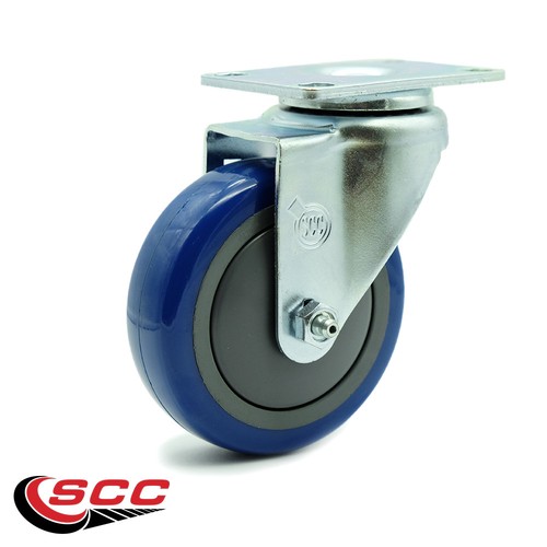 Ruota poliuretano blu 4 pollici piastra superiore girevole marca caster - Foto 2 di 5