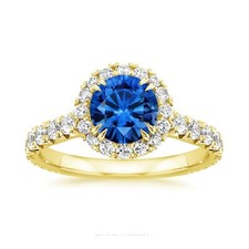 2.55 Ct Round Cut Real Sapphire  Diamond Wedding Ring 14K Solid Yellow Gold