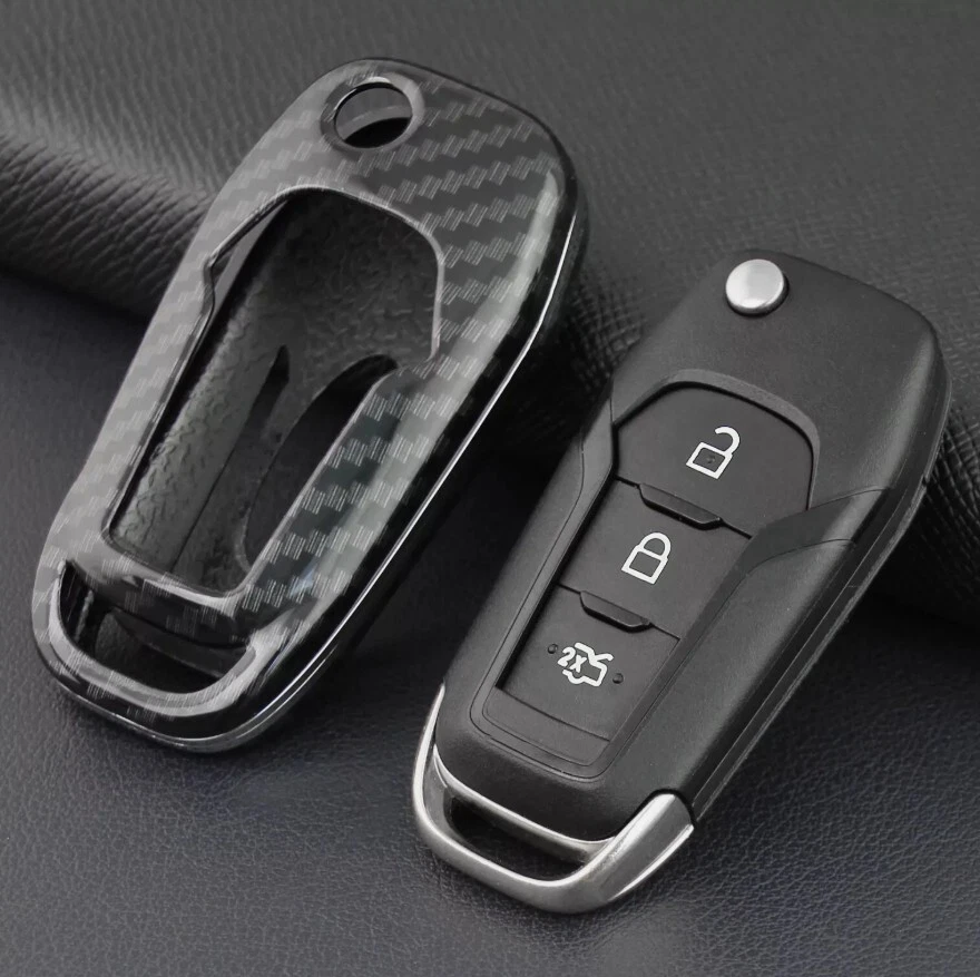 Carbon Style Flip Key Shell Cover Fob Case For Ford Ecosport F150 F250 Ranger XL - Image 3 of 4