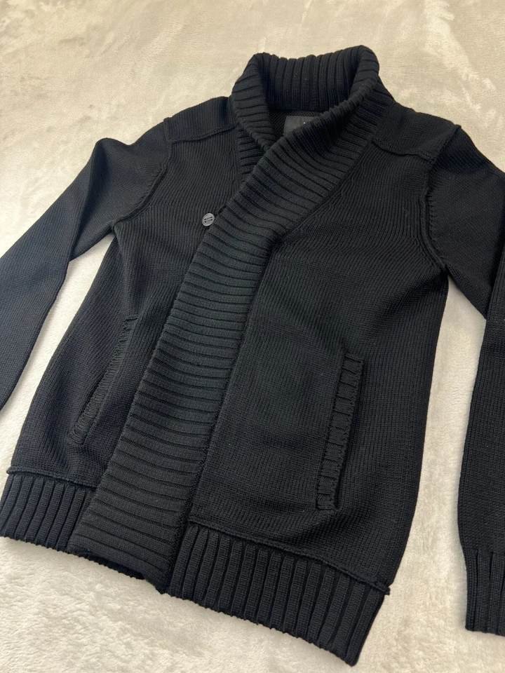 Cárdigan chal doble botonadura ISAORA suéter de lana forrado para hombre S bolsillos negros Foto 2 de 4