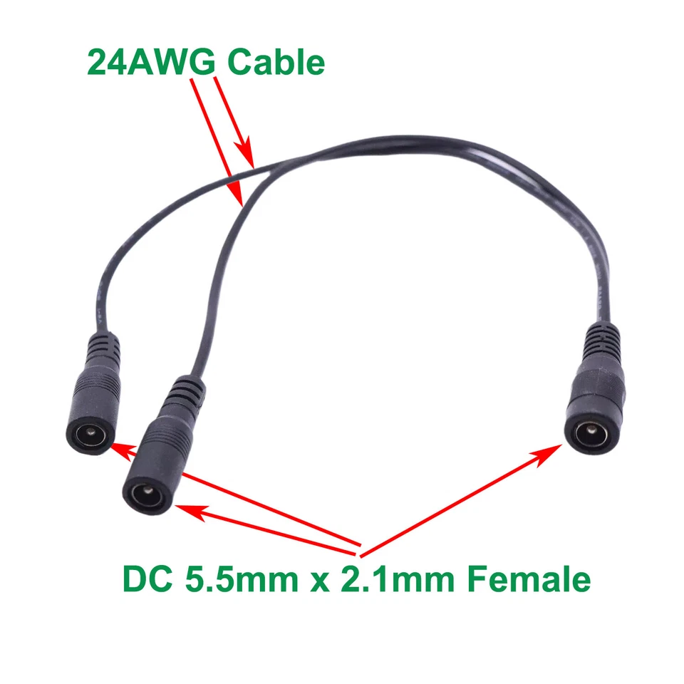 100x 5.5mm x 2.1mm DC Power Splitter Cable Cord Female to 2 Female Port Pigtals - Image 4 of 4
