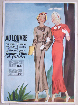 AU LOUVRE Dépl. Werbung 1935 Mode Mädchen Mädchen 6 S. Farben BE