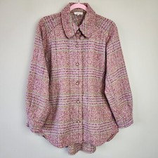 Mystree Jacket Womens Medium Pink Plaid Tweed Shacket Oversized Cabin Cozy Shirt