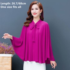 Women Plus Size Chiffon Shrug Capelet Bowknot Shawl Cover Up Wrap Casual Capelet