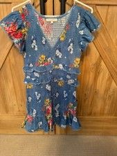 $395 Love Shack Fancy Women's Blue Natasha Ruffle Mini Dress Size M