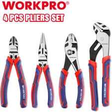 WORKPRO 4-Piece Pliers Set, Premium CR-V Construction Pliers Tool Sets Red NEW
