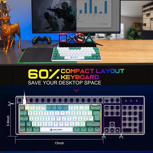 60% Wired Mechanical Keyboard Mixed Color,PBT Dye-Sub XDA Keycaps,RGB for Gamers - Picture 40 of 63