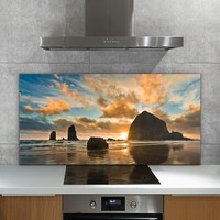 Toughened Glass Heat Resistant Kitchen Splashback Sunset Cannon Beach 140x70