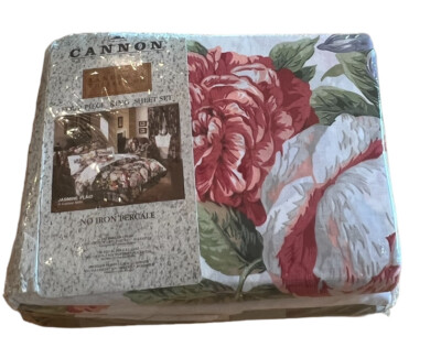 VTG NEW Cannon Jasmine Plaid Landmark 4pc King Sheet Set 180 Tc Percale Floral