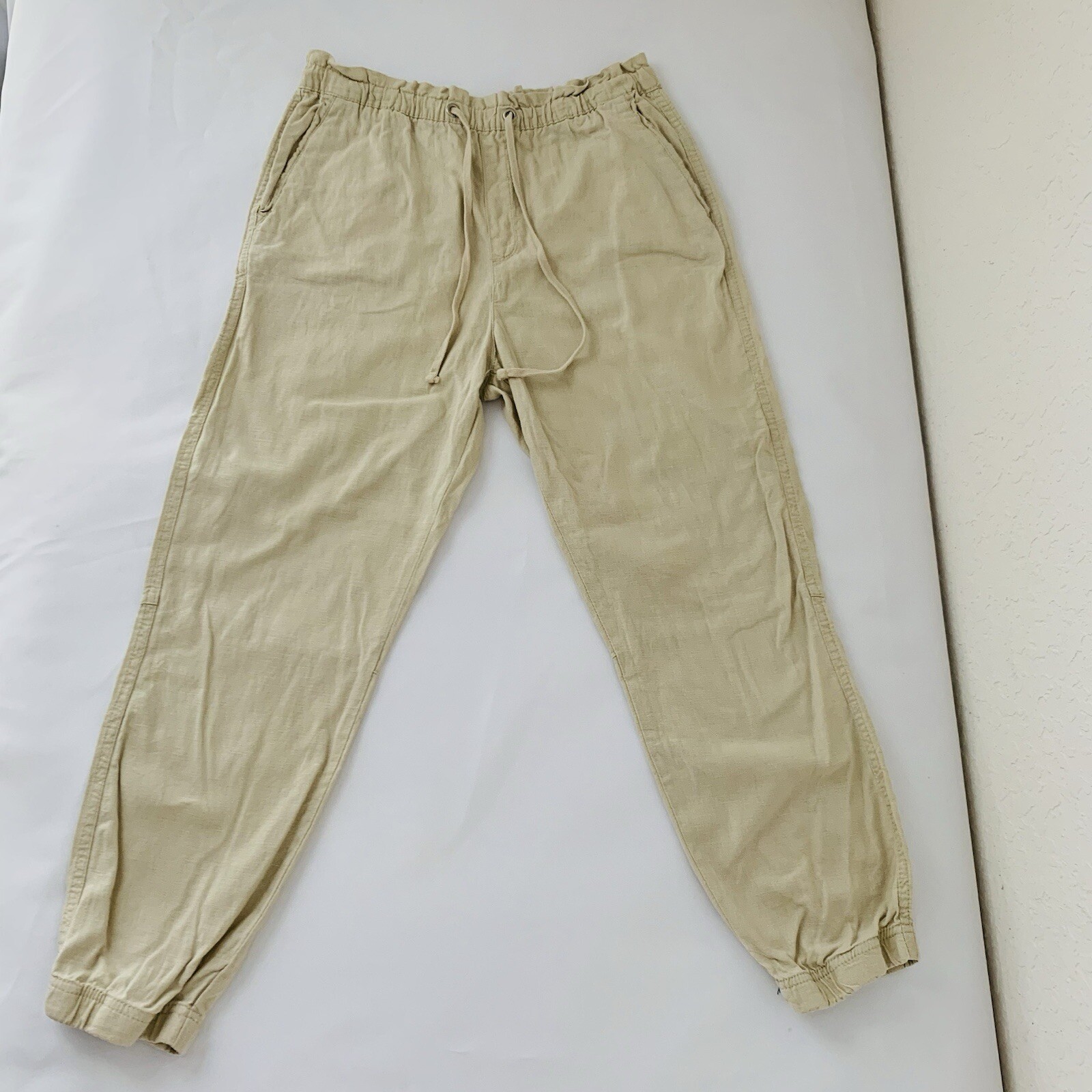 Social Standard Pants Women L Solstice Linen Jogger Beige Beach Coastal Vacation