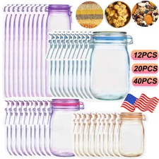 20 Mason Jar Bottles Bags Zipper Food Storage Bags Snack Ziplock Bags Reusable 