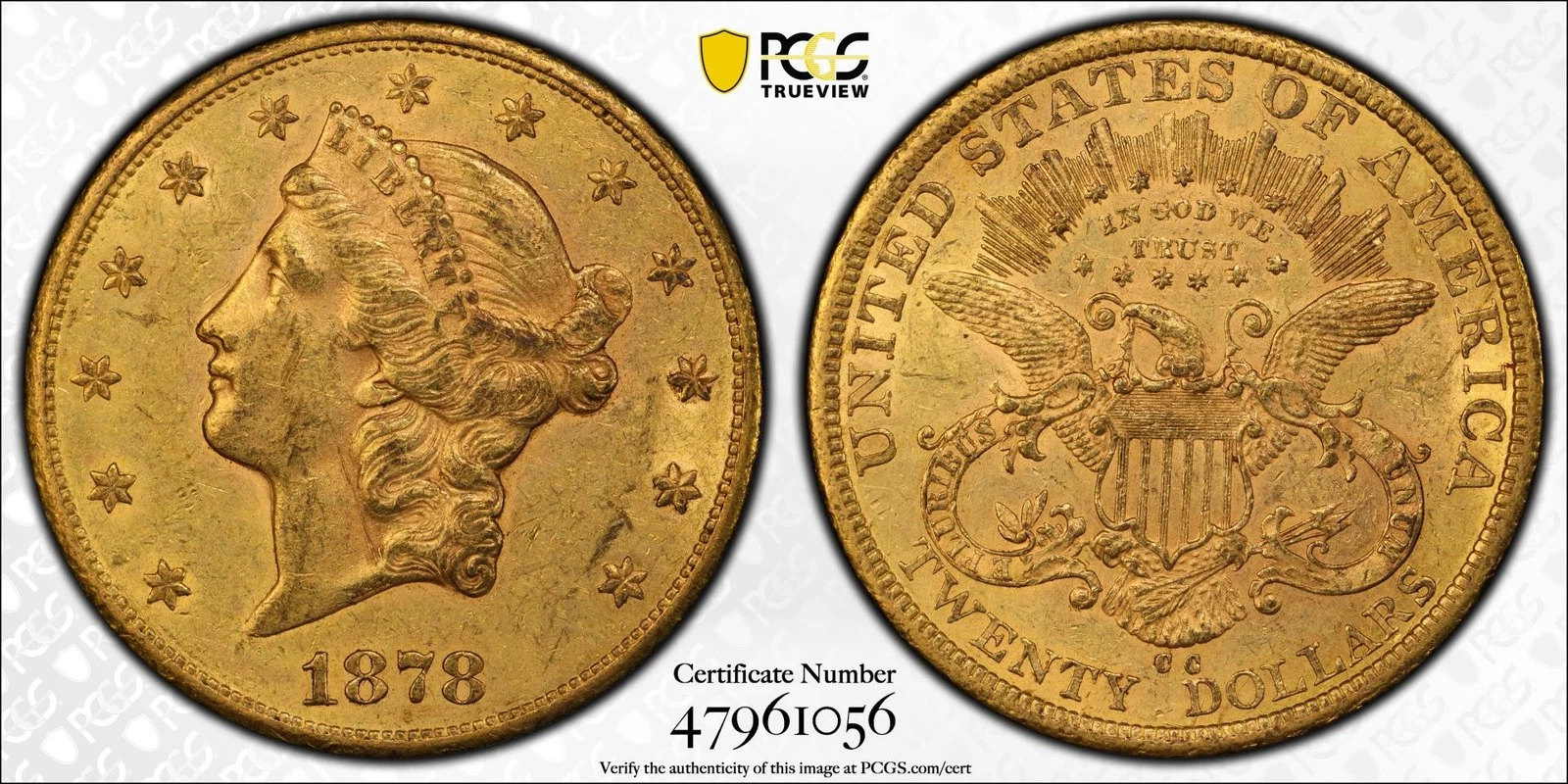 1878-CC $20 Liberty Head Double Eagle PCGS AU58