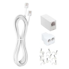 Long Telephone Extension Cord 10 FT, White, Cable Line Wire with Standard RJ1...