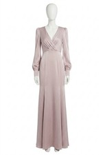 Mac Duggal Ruched Bishop Sleeve Gown Rose Pink