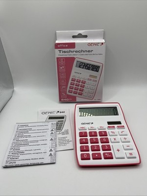 Tischrechner Genie 840 P Taschenrechner 10 Stellig groß Solar Batterie weiß/pink