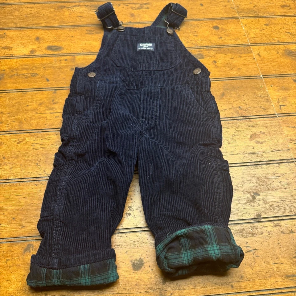 OshKosh B'gosh dunkelblau Cord kariert gefüttert Kleinkind Overall 2T