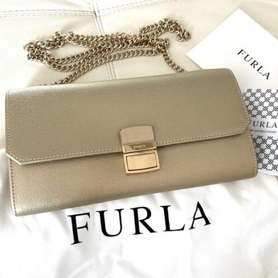 FURLA Shinfonia Mini Pochette Leather Gold Chain Wallet Long Shoulder Bag