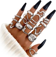 Gold Chunky Rings Set for Women 14K Gold Plated Thick Dome Stackable Open Rings