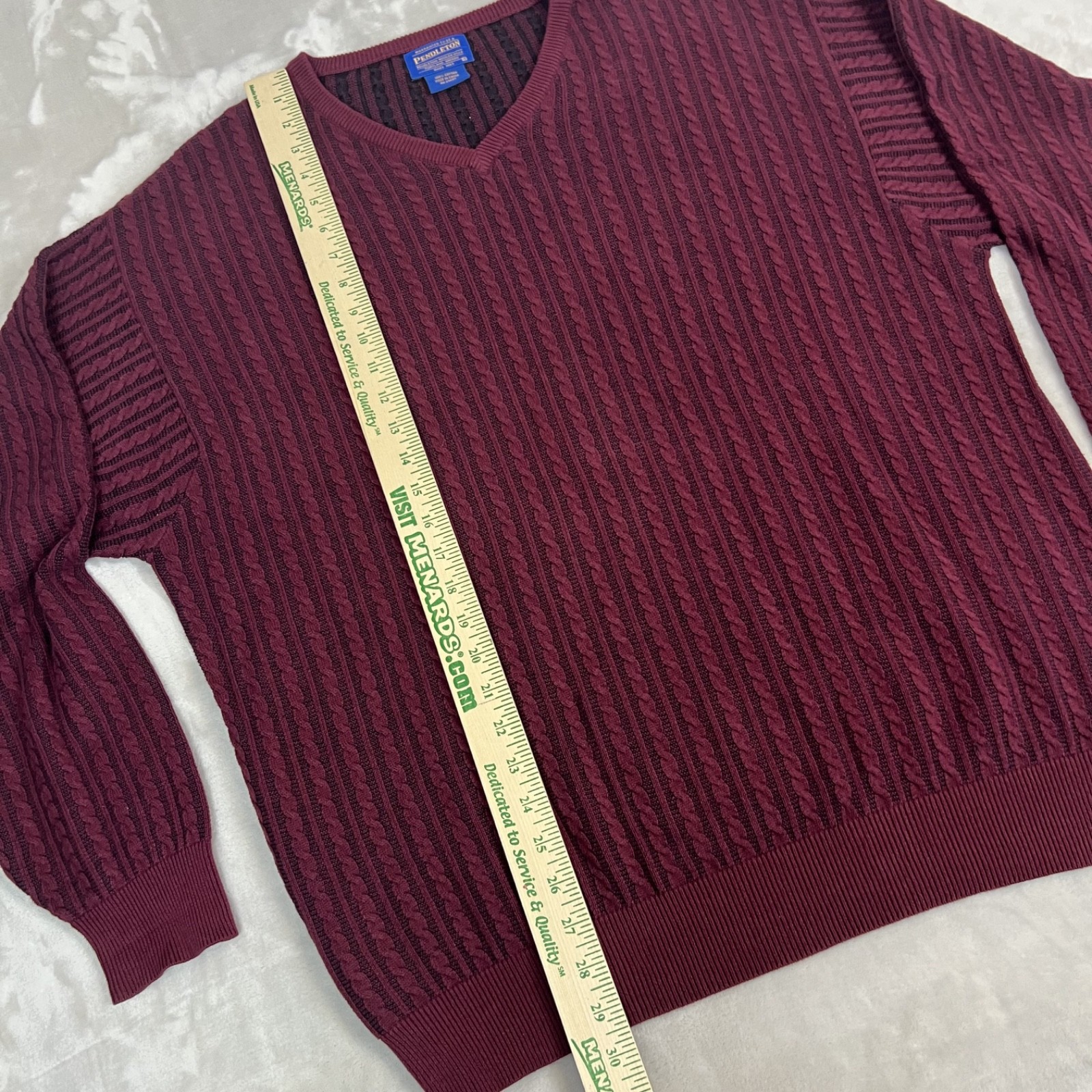 Pendleton Sweater Mens Large Maroon Cable Knit V … - image 5