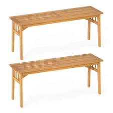 2 PCS Acacia Wood Outdoor Bench 48" Long Backless Wooden Picnic Bench w/