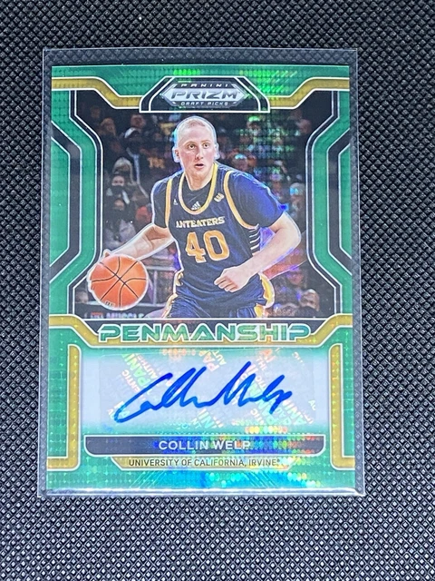 2022-23 Prizm Draft Picks College Penmanship Green Pulsar /25 Collin Welp Auto
