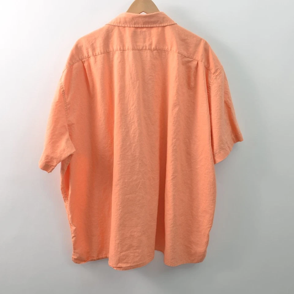 Camisa Linea Uomo Mezcla de Lino Para Hombres 5X Naranja Manga Corta Calce Moderno Abotonada Foto 2 de 4