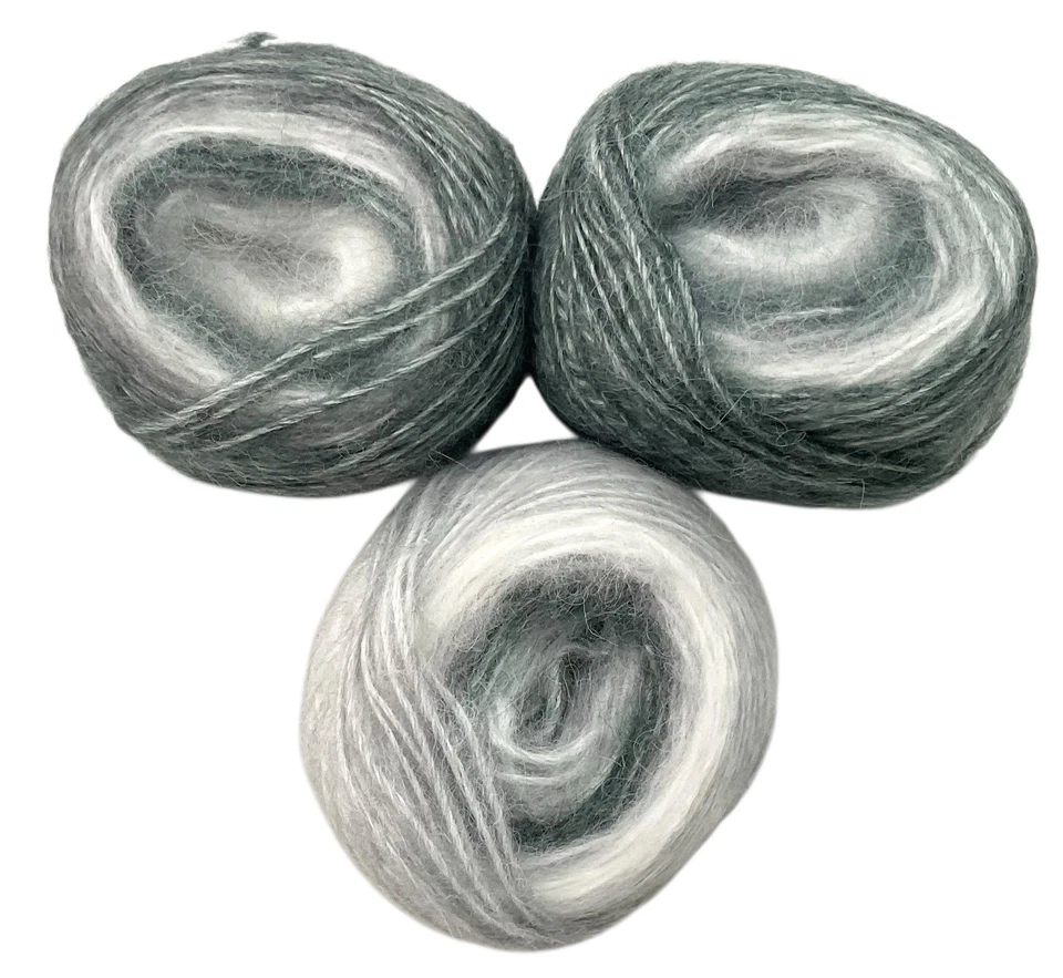 3-Mohair, Wool & Acrylic Yarn Balls Dark & Light Gray Color Gradient 50g Each - Image 2 of 2