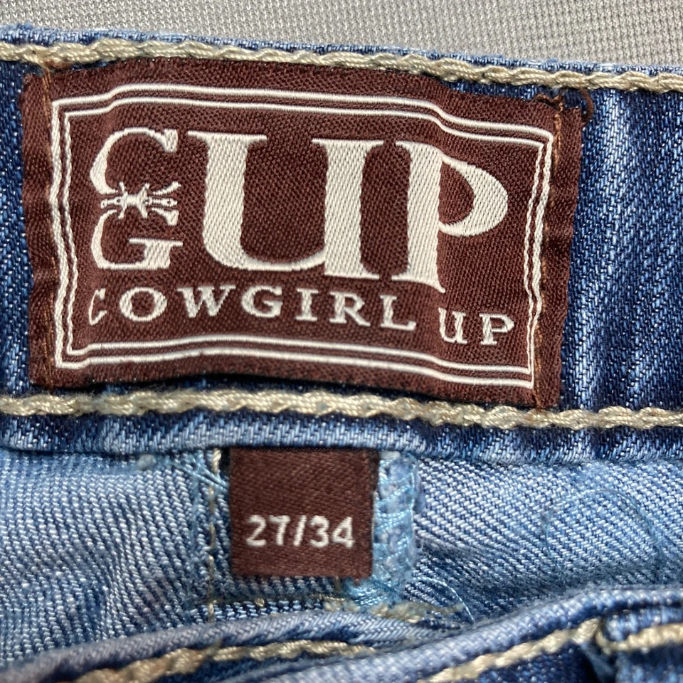 Cowgirl Up Jeans Womens 27 Blue Low Rise Bootcut Stretch Denim Western 29x33 - Image 3 of 4