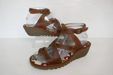 FLY,LONDON CAMEL LEATHER/LEATHER LINED TOE LOOP GLADIATOR ANKLE STRAPSANDALS UK4