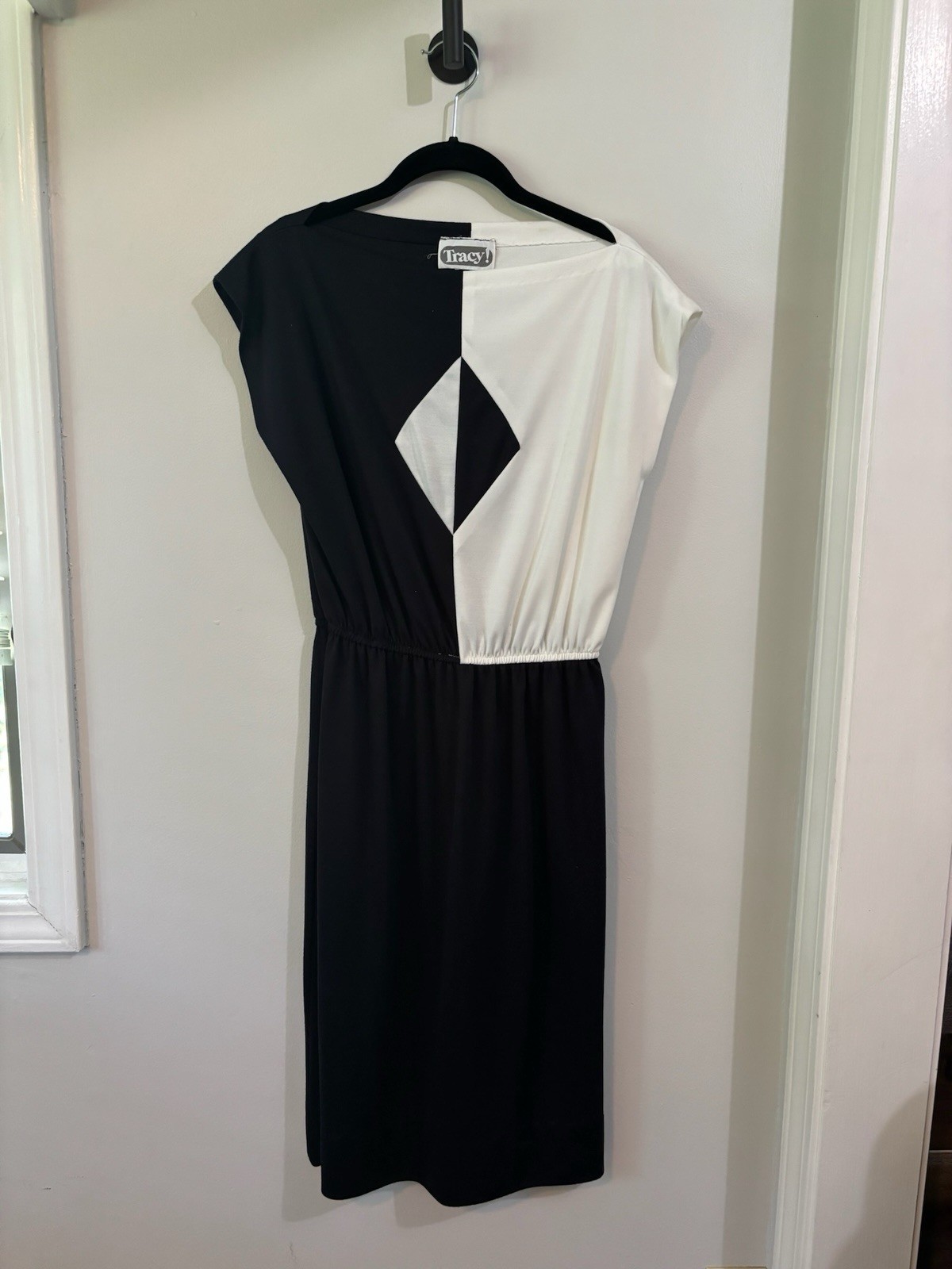 Vintage 70s Womens Size 13  Black & White Colorblock Hostess Maxi Dress