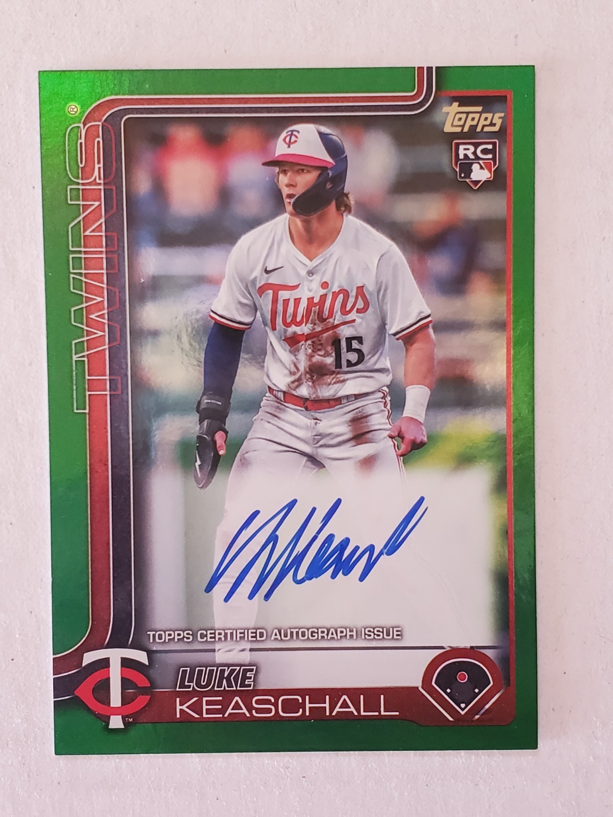 LUKE KEASCHALL 2025 Topps Update REAL ONE GREEN ON-CARD AUTO RC Twins #d 8/99