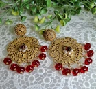 Intricate Miriam Haskell Russian Gold Filigree & Red Glass Melon Drop  Earrings