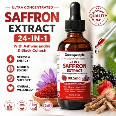 60ML Saffron Supplements,24-in-1 Pure 88.5Mg Saffron Extract for Women & Men