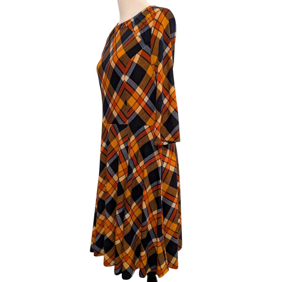 Уникальный винтажный женский размер 1 X / 16 Stephanie оранжевый синий клетку Skater Расклешенный платье - Изображение 2 из 4