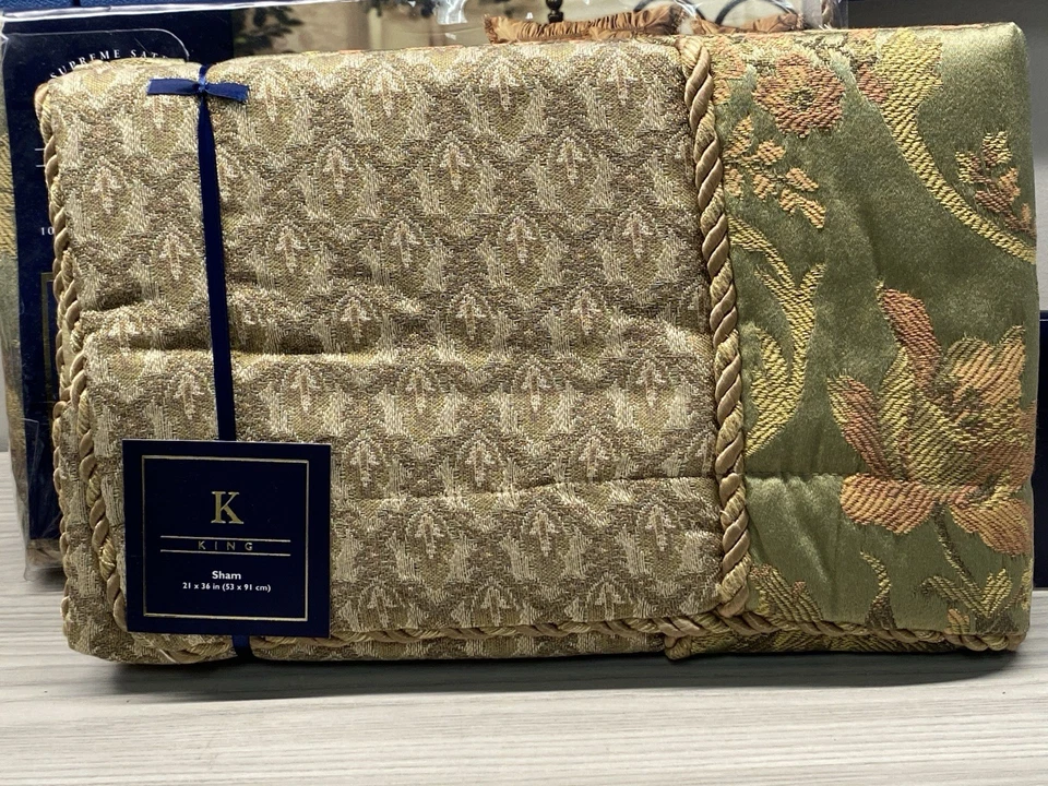 Veratex 100 % algodón peinado egipcio satén verde dorado fundas talla king (2) EE. UU. Foto 2 de 4
