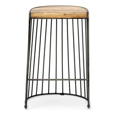 Maklaine Contemporary 26.5" Seat Height Brown Wood Seat Black Metal Frame Stool