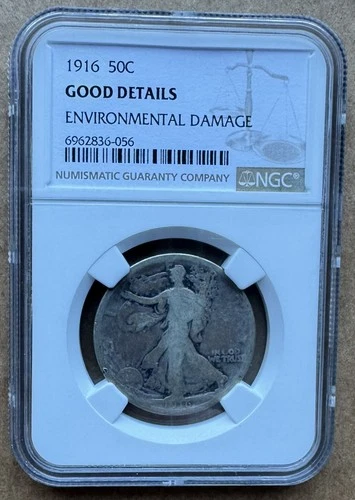 1916 50C NGC GOOD DETAILS 1916 WALKING LIBERTY HALF DOLLAR SILVER 50c