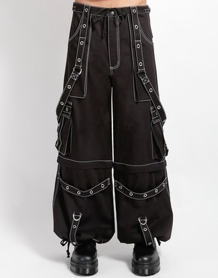 Zip-Off Hose Schwarz   Weiße Nähte, Ketten, Riemen, Unisex mit D-Ringen