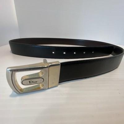 Christian Dior Reversible Belt Black Brown Leather Logo Buckle 36  To First Hole