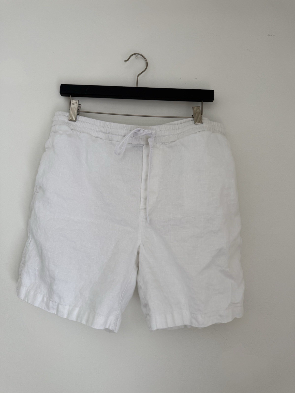 Women’s Linen Shorts – 100% Linen – Drawstring Waist – White – Size L