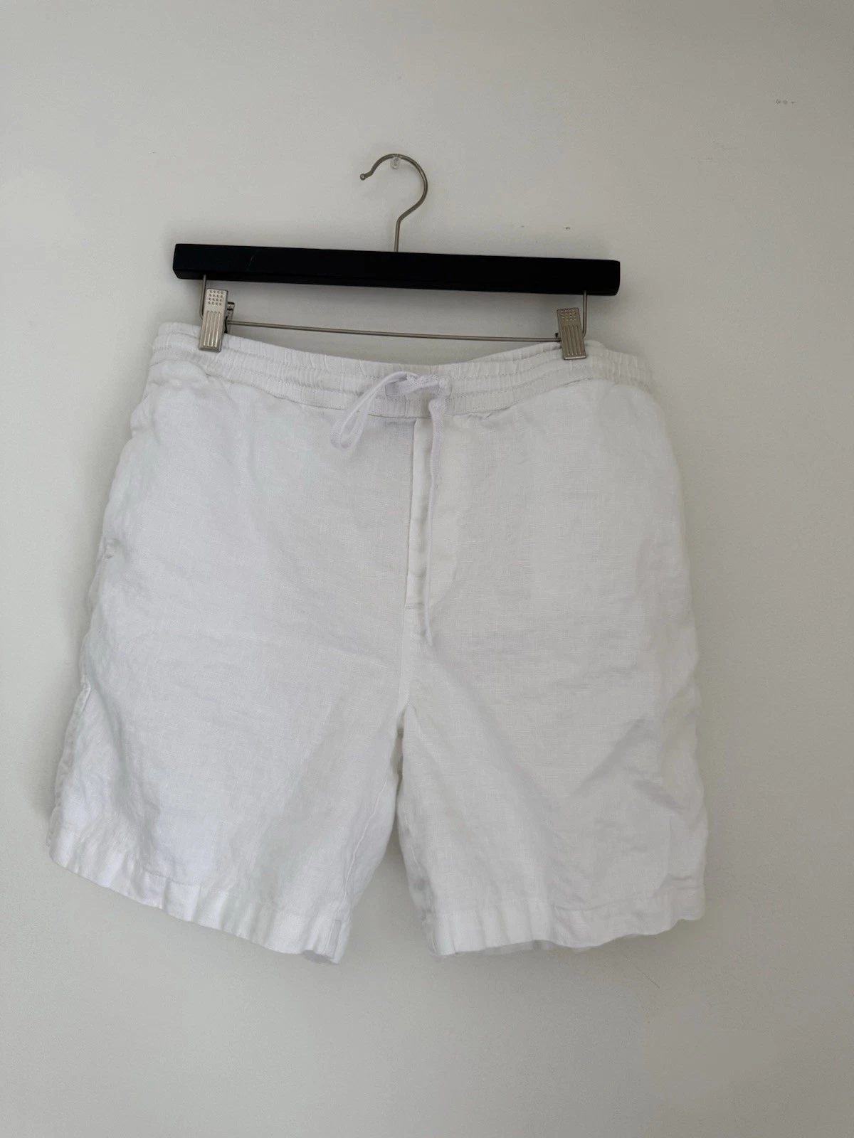 Women’s Linen Shorts – 100% Linen – Drawstring Waist – White – Size L