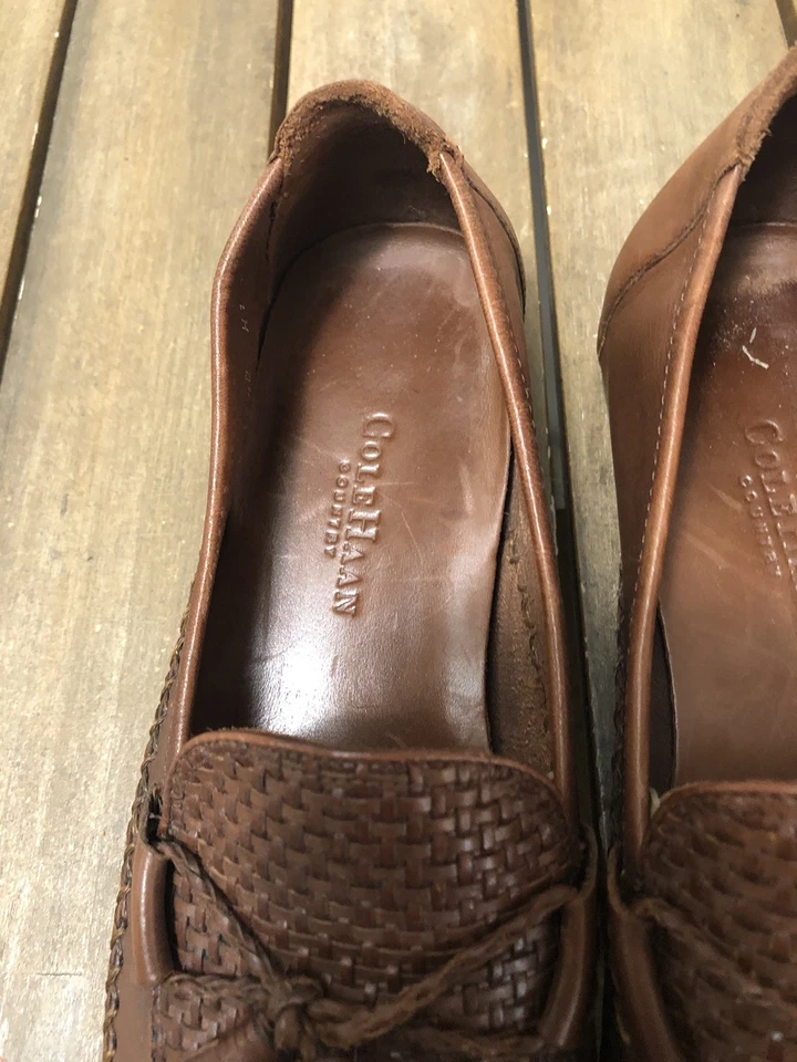 VNT Cole Haan Country Leather Loafers Women's Woven Shoes Brown Tassel 10.5B - Image 4 of 4