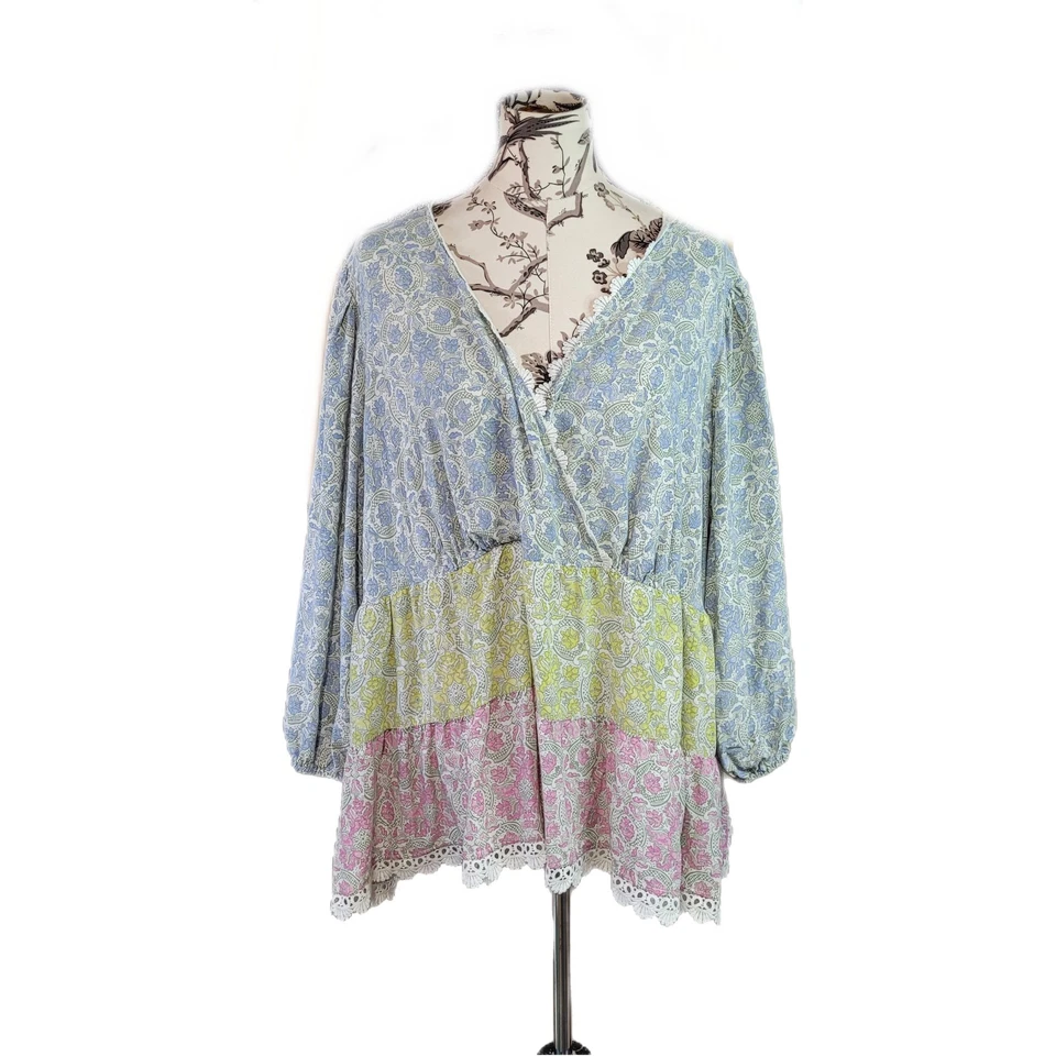 C Est. 1946 by Cato Size 26/28W Long Sleeve Tiered Boho Blouse Pullover Beach