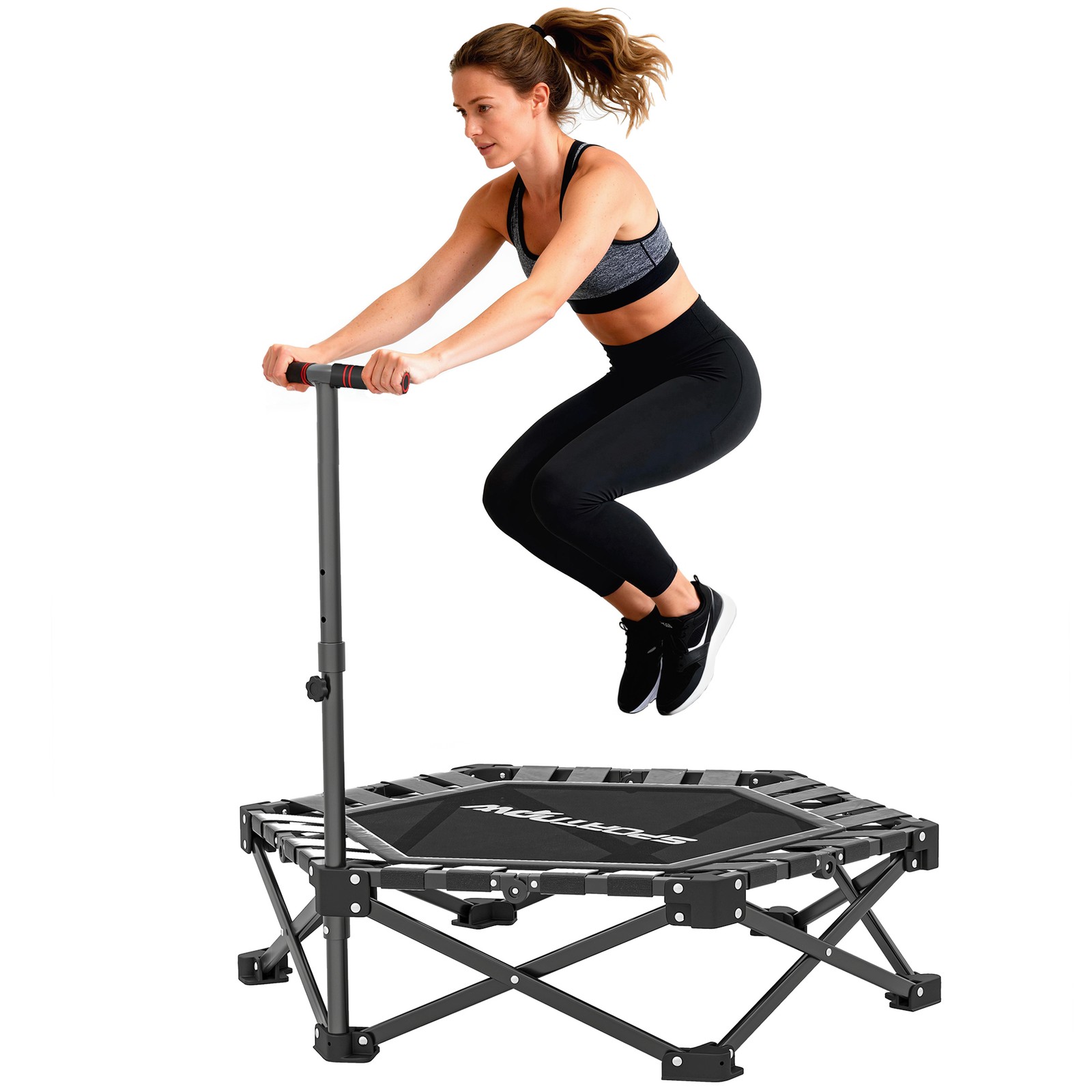 Fitness Trampolin klappbar Ø104 cm Mini Trampoline mit Höhenverstellbar Griff
