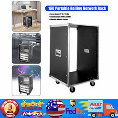 16U Portable Rolling Cart Shelf Network Rack Audio Video Telecom Office USA