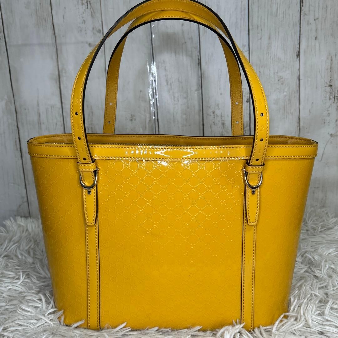 GUCCI Micro GG Patent Leather Tote Bag Yellow Authentic Vintage thumbnail 8